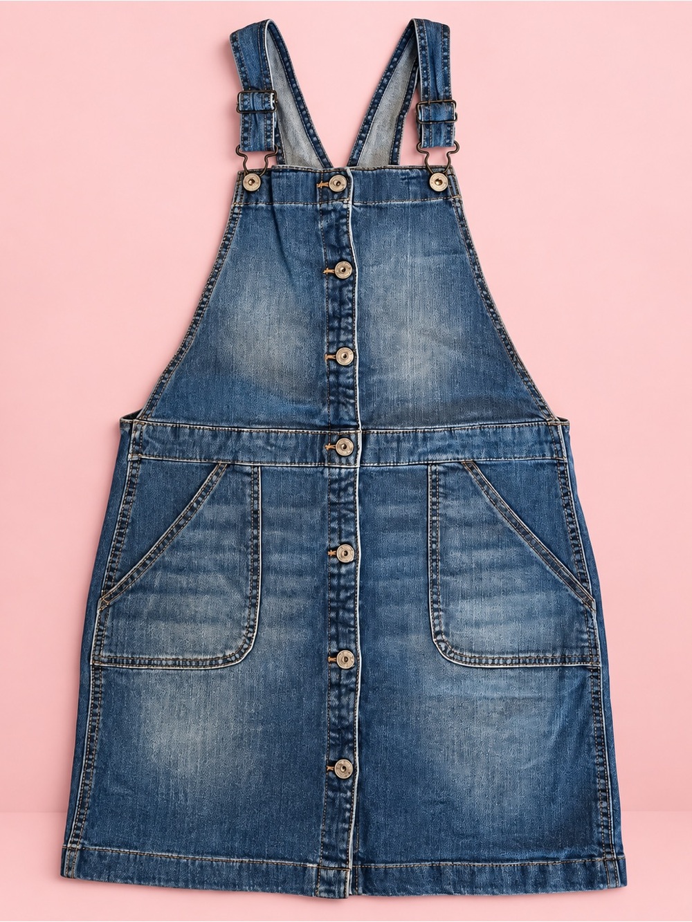 Girls Size 14 Denim Overall Jumper Dress Button Front
